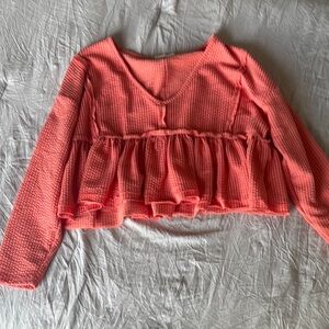 Altar’d State Coral Knit Ruffle Top